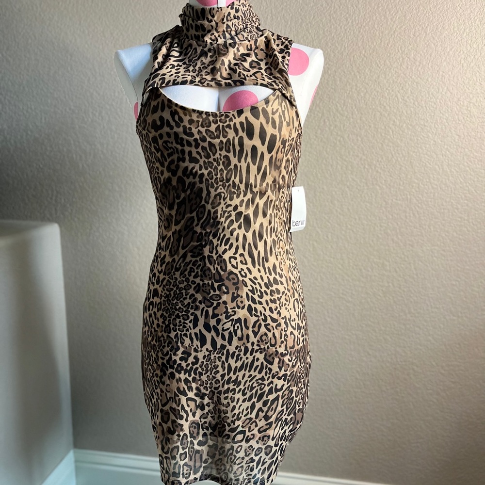 NWT Bar III Women’s Cheetah Printed Cutout Mock Neck Dress, Size Small